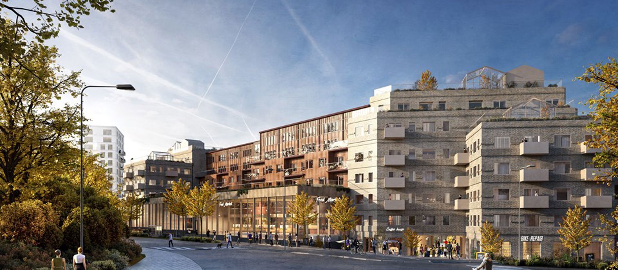 Samrådsbild från Stockholms stad. Vy över Mårbackagatan. Bild: Tengbom